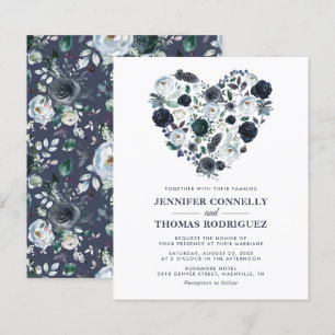 Rustic Blue Floral Heart Budget Wedding Invitation