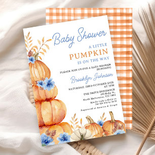 Rustic Blue Floral Little Pumpkin Baby Shower Invitation