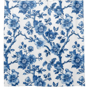 Rustic Blue Floral Pattern Shower Curtain