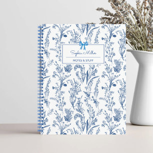 Rustic Blue Floral Personalised Name  Notebook