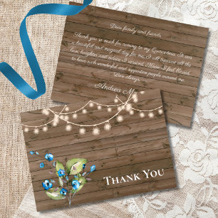 Rustic Blue Floral String of Lights Quinceañera  Thank You Card