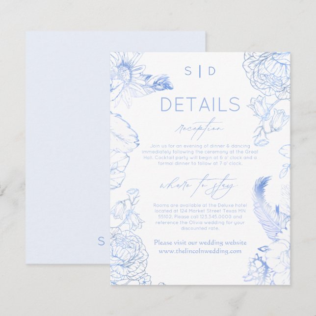 Rustic Blue Floral Wedding Enclosure Card (Front/Back)