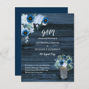 Rustic Blue Floral Wedding Invitations Mason Jar