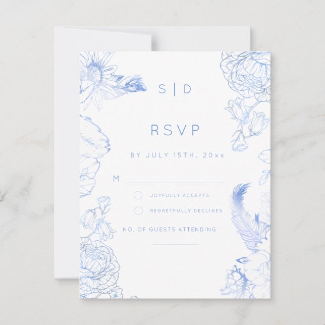 Rustic Blue Floral Wedding RSVP Card (Front)