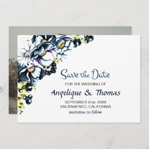 Rustic Blue Floral Wedding Save The Date