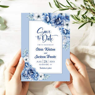 Rustic Blue Floral Wedding Save the Date Invitation