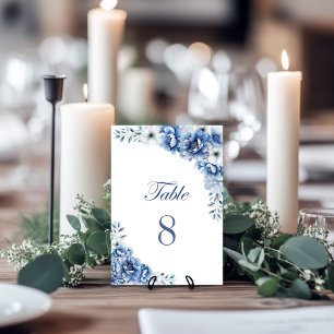 Rustic Blue Floral Wedding Table Number