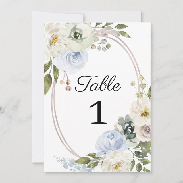 Rustic Blue Floral Wedding Table Number (Front)