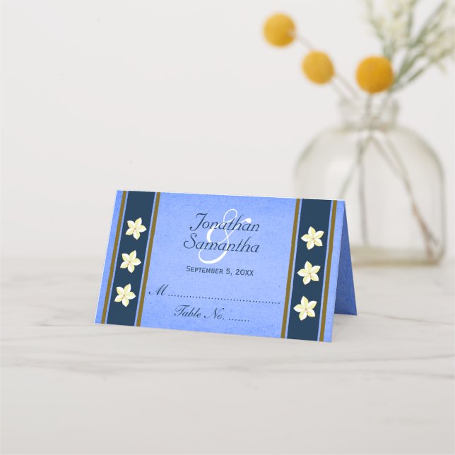 Rustic Blue Floral Wedding Table Place Cards (Front)