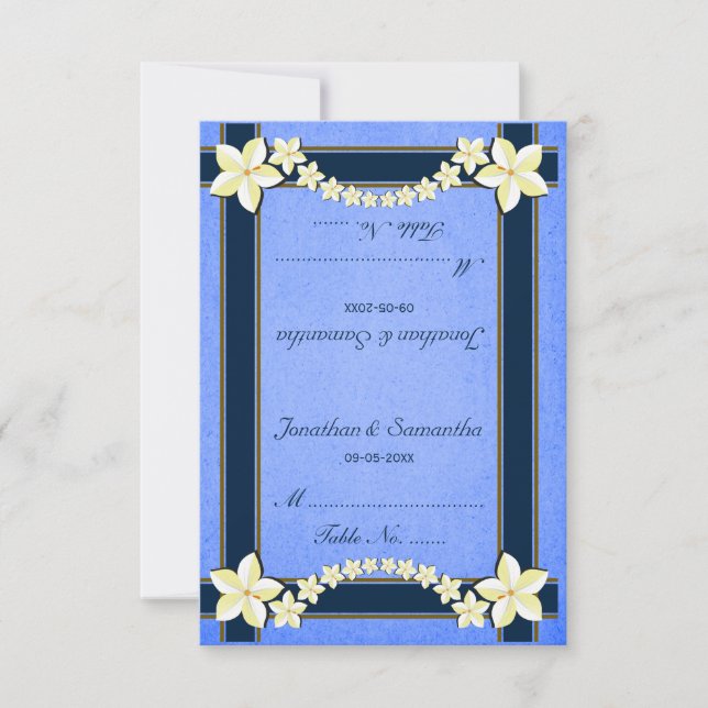 Rustic Blue Floral Wedding Table Place Cards (Front)