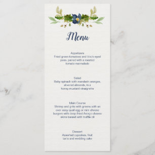 Rustic Blue Flowers Acorns Oak Leaves Wedding Menu