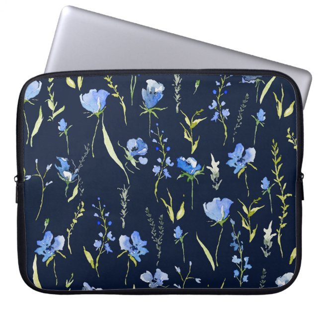 Rustic Blue Flowers: Botanical Illustration. Laptop Sleeve (Front)
