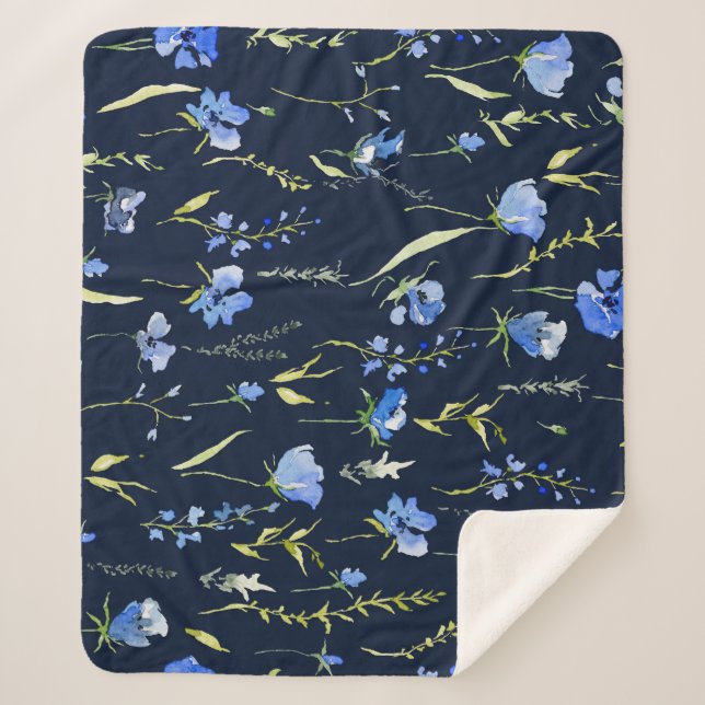 Rustic Blue Flowers: Botanical Illustration. Sherpa Blanket (Front)