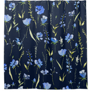 Rustic Blue Flowers: Botanical Illustration. Shower Curtain
