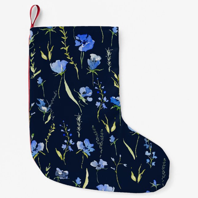 Rustic Blue Flowers: Botanical Illustration. Small Christmas Stocking (Front)