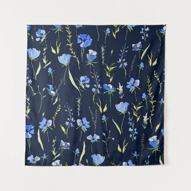 Rustic Blue Flowers: Botanical Illustration. Tapestry (Front)