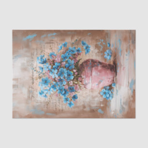 Rustic Blue Flowers Pink Vase Shabby Decoupage Tissue Paper