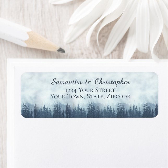 Rustic Blue Forest Small Wedding Return Address (Insitu)