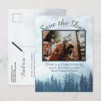 Rustic Blue Forest Wedding Save the Date Photo
