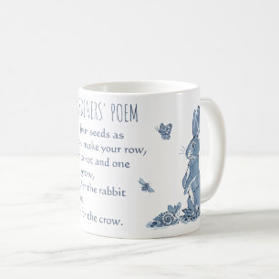 Rustic Blue Gardener's Poem Rabbit Crow Vintage Coffee Mug