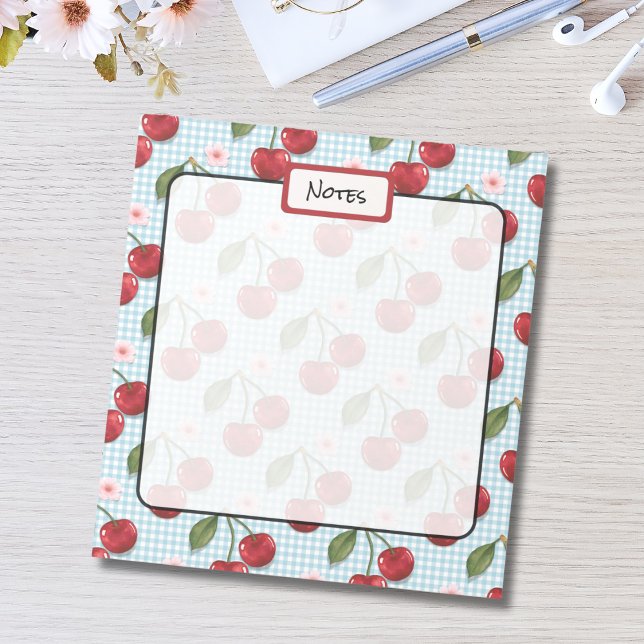 Rustic Blue Gingham And Cherries Notepad (Creator Uploaded)