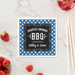 Rustic Blue Gingham BBQ Couples Shower Napkin