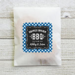 Rustic Blue Gingham BBQ Wedding Couples Shower Square Sticker<br><div class="desc">Casual BBQ / barbecue themed couple's wedding shower favour stickers feature a soft black decorative frame,  western and modern fonts,  star accents,  and a blue gingham tablecloth plaid border design.</div>