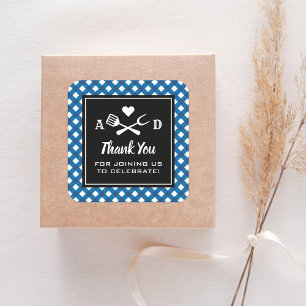 Rustic Blue Gingham BBQ Wedding Thank You Square Sticker