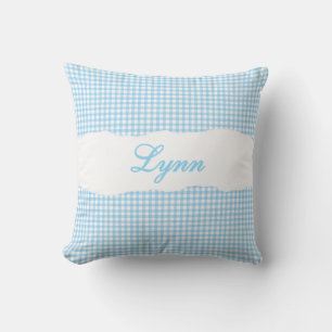 Rustic Blue Gingham Personalized Name Cushion