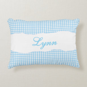 Rustic Blue Gingham Personalized Name Decorative Cushion