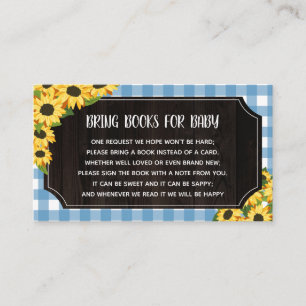 Rustic Blue Gingham & Sunflowers Books For Baby Enclosure Card