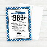 Rustic Blue Gingham Wedding Couples Shower BBQ Invitation<br><div class="desc">Casual BBQ / barbecue themed wedding couples shower invitation for the bride and groom features a pig motif,  custom charcoal black text in western style fonts,  star accents,  and a blue gingham tablecloth plaid border design.</div>
