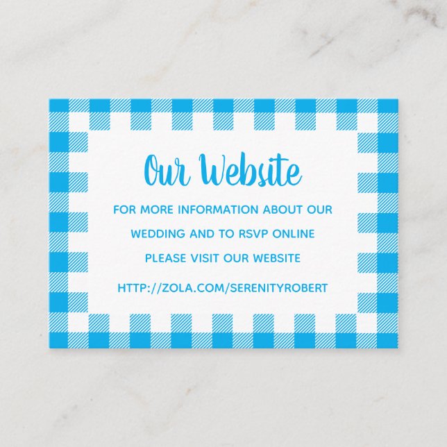 Rustic Blue Gingham Wedding Website Enclosure Card (Front)