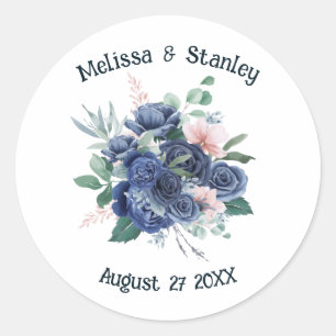 Rustic Blue Green Eucalyptus Watercolor Wedding Classic Round Sticker