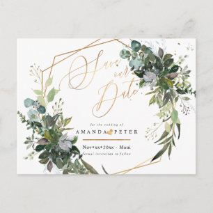Rustic Blue Gum Eucalyptus, Greenery Save the Date Postcard