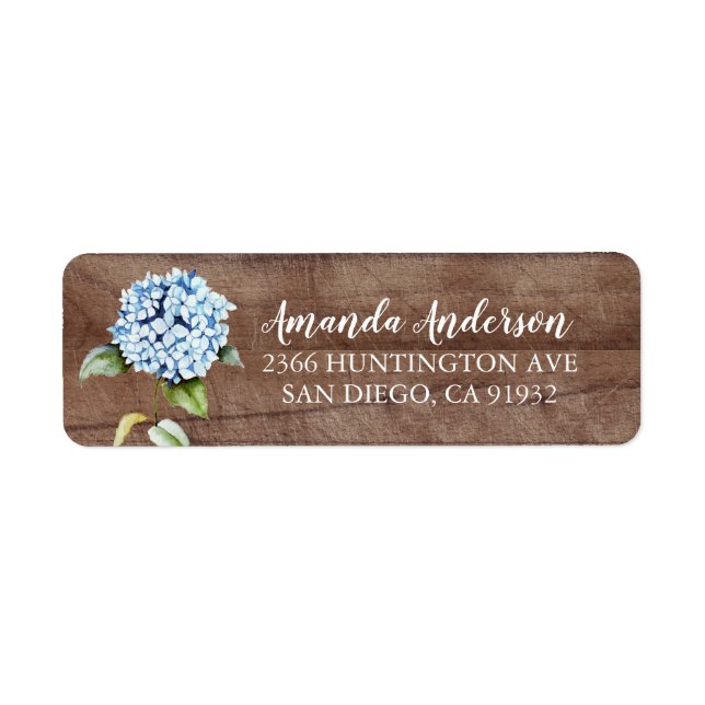 Rustic Blue Hydrangea Floral Bridal Shower Labels (Front)