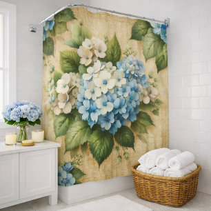 Rustic Blue Hydrangea  Floral Shower Curtain