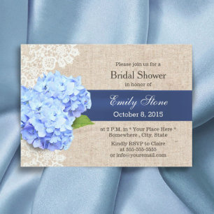 Rustic Blue Hydrangea Lace & Burlap Bridal Shower Invitation