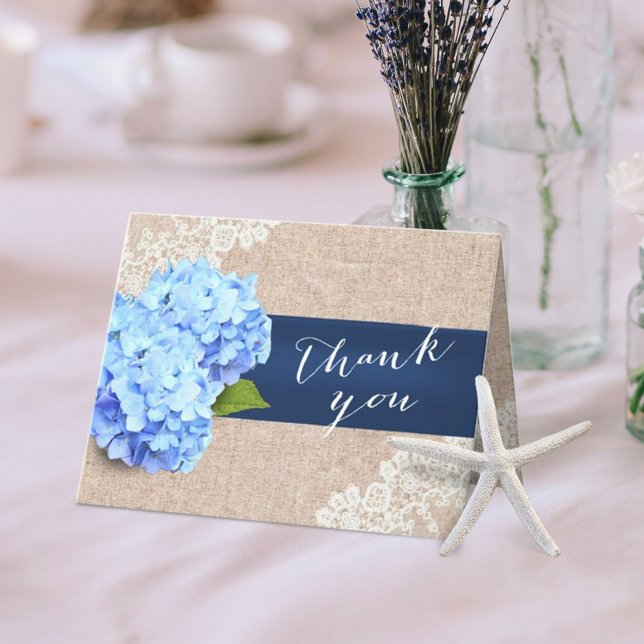 Rustic Blue Hydrangea Lace & Burlap Thank You Card (Creator Uploaded)