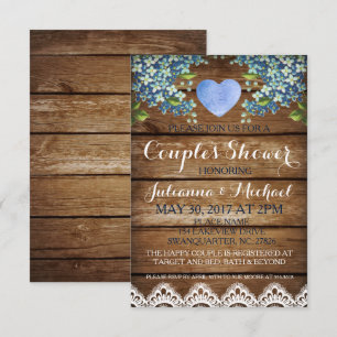Rustic Blue Hydrangea & Lace Couple's Shower Card