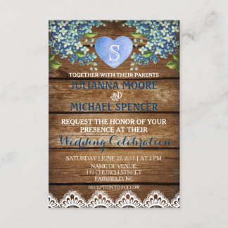 Rustic Blue Hydrangea & Lace Wedding Invitation