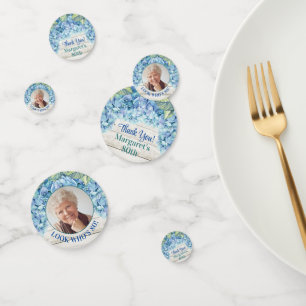 Rustic Blue Hydrangea Photo 80th Birthday Confetti