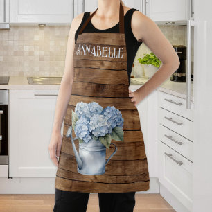 Rustic Blue Hydrangea Watering Can Personalised Apron