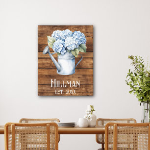 Rustic Blue Hydrangea Watering Can Personalised Canvas Print