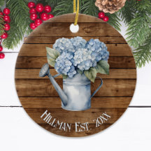 Rustic Blue Hydrangea Watering Can Personalised 