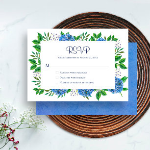 Rustic Blue Hydrangeas Watercolor RSVP Card