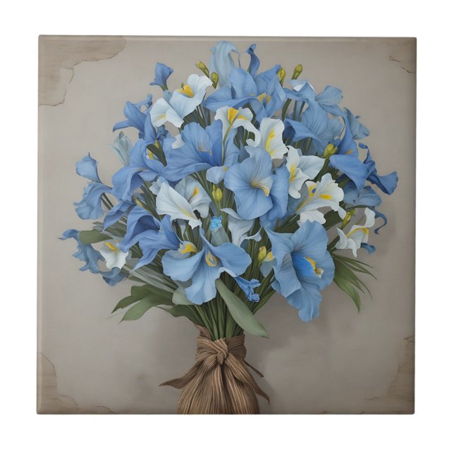 Rustic Blue Iris Bouquet Tile (Front)