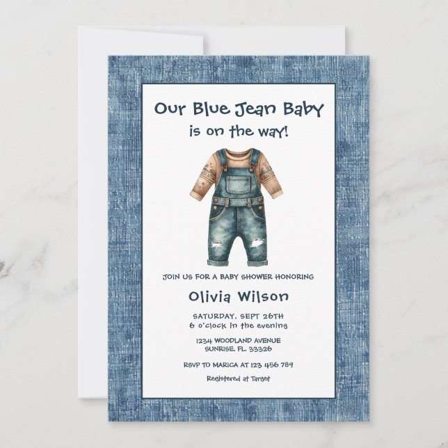 Rustic Blue Jean Boy Baby Shower Invitation (Front)