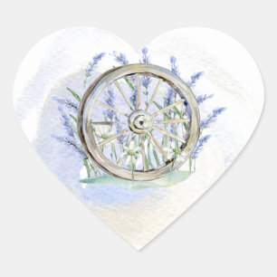 Rustic Blue Lavender Wagon Wheel Floral Heart Sticker