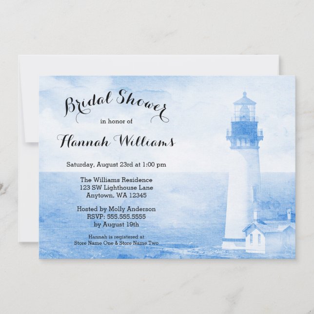 Rustic Blue Lighthouse Bridal Shower Invitation (Front)